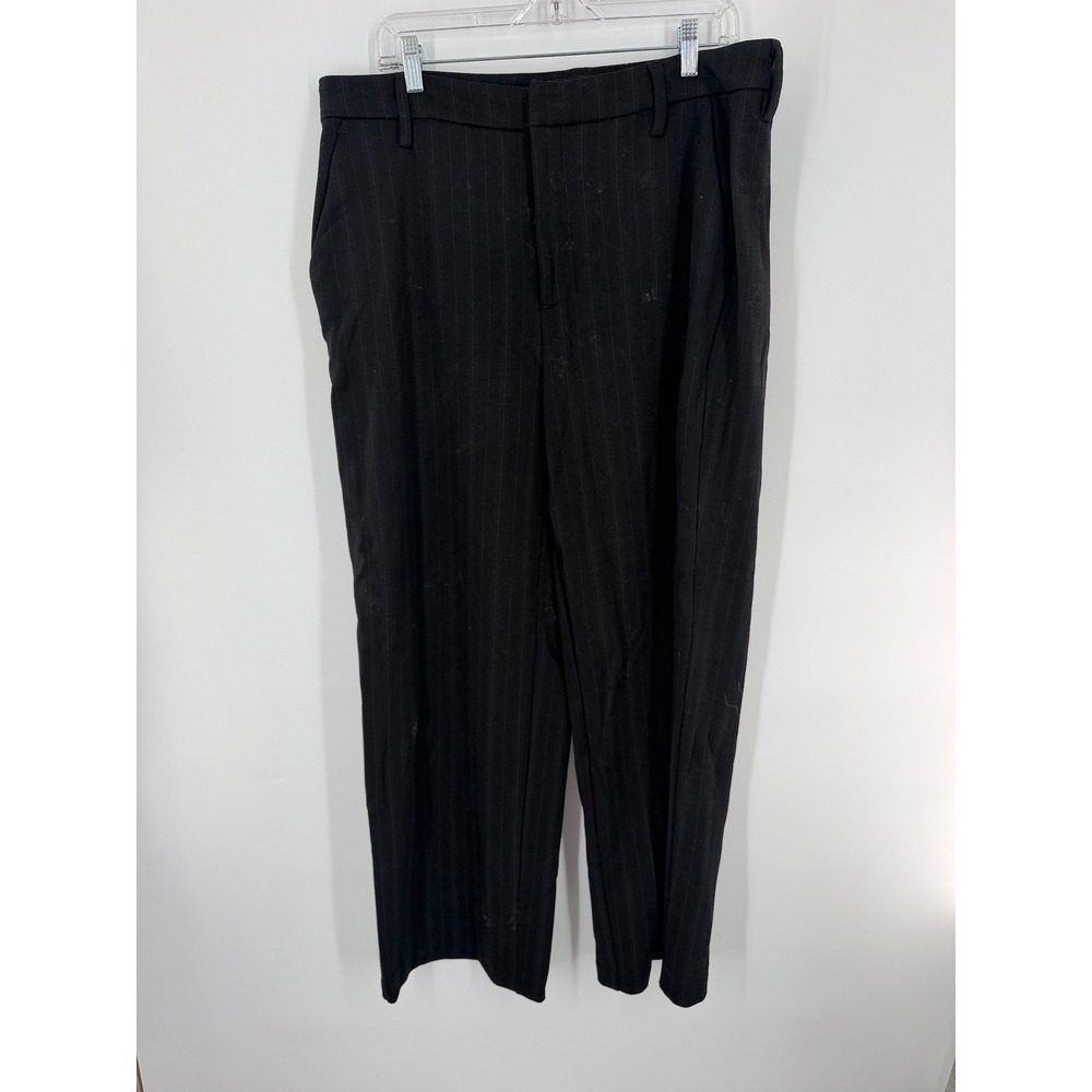 Liverpool Los Angeles Kelsey Wide Leg Trousers Black Pinstripe Size 16/33